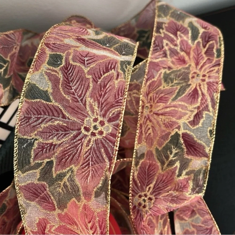 ✨ Vintage Poinsettia Wired Ribbon Garland – 4 Spools (One New!) ✨